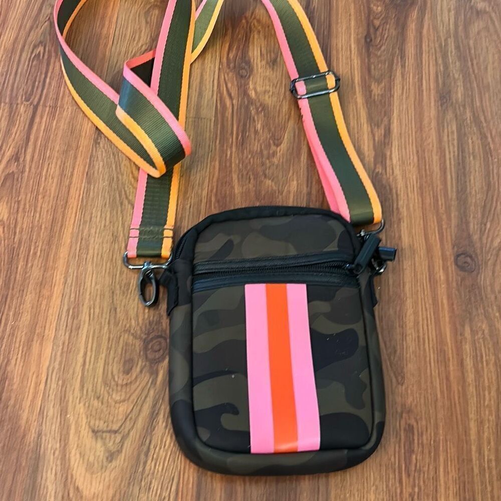 Haute Shore camo and red pink striped Crossbody bag neoprene small